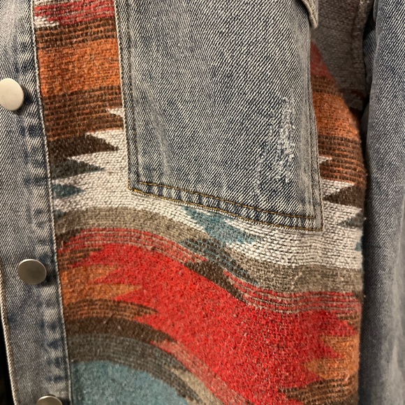 Vintage Denim Shacket with Aztec Southwestern Pattern - Picture 3 of 12